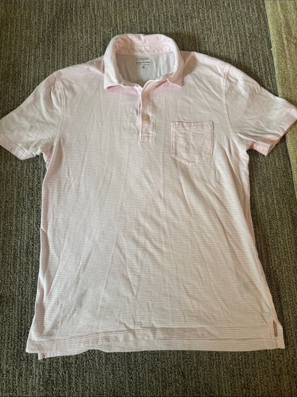 J. Crew Men's Pale Pink Short-Sleeve Polo with Chest Pocket